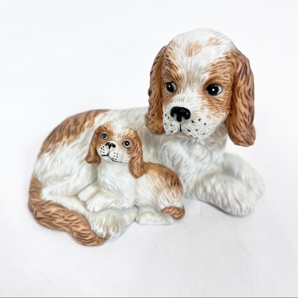 Vintage Cocker Spaniel Figurine Mother & Baby Brown White #1424